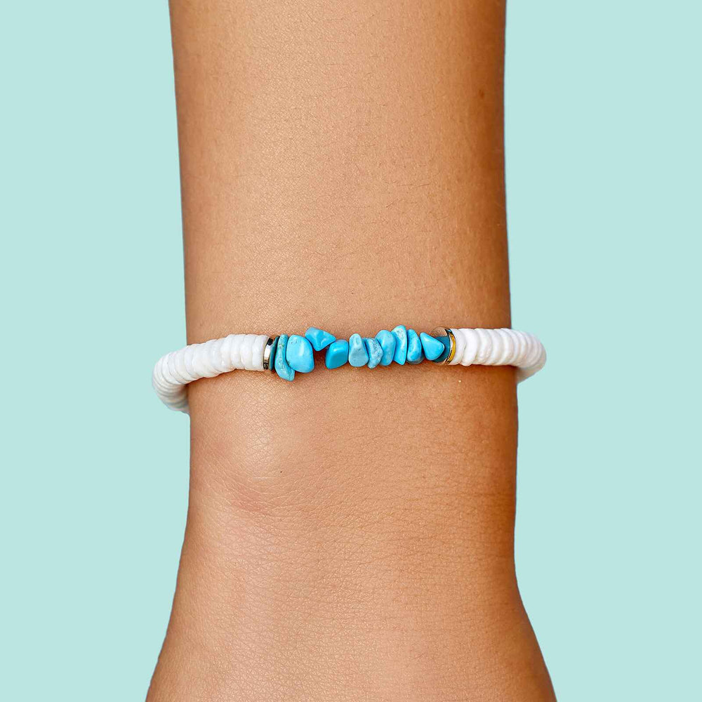 Puka Shell and Turquoise Chip Stretch Bracelet 2