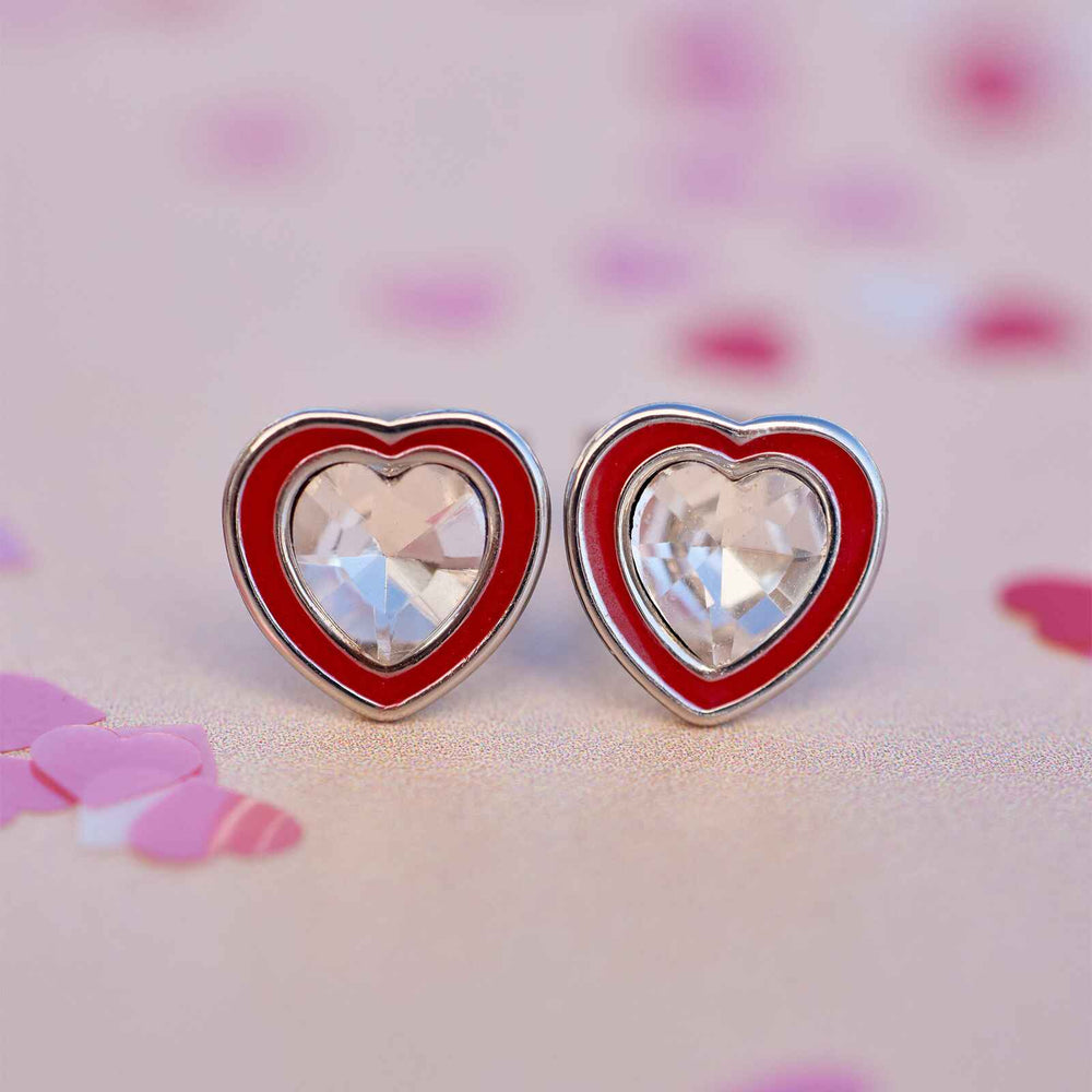 Stone & Enamel Heart Stud Earrings 2