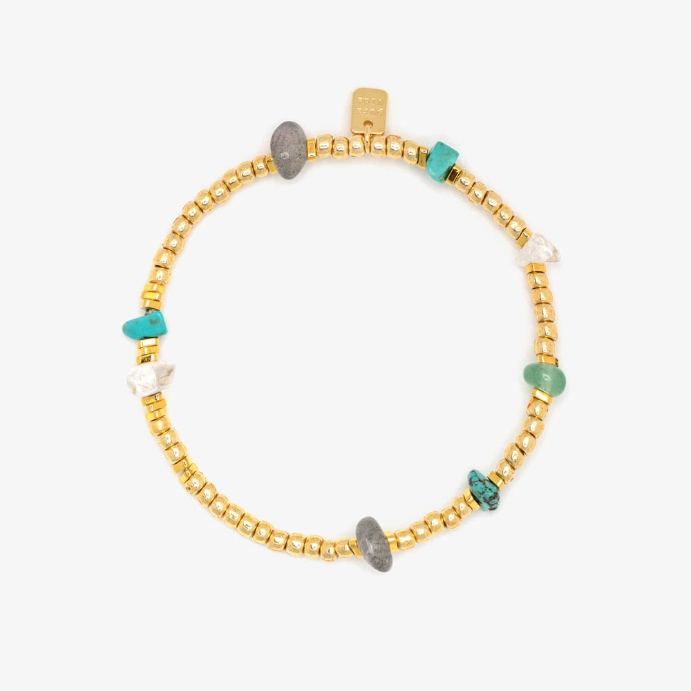Gold Bead and Stone Chip Stretch Bracelet 1