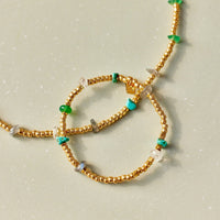 Gold Bead and Stone Chip Stretch Bracelet Gallery Thumbnail