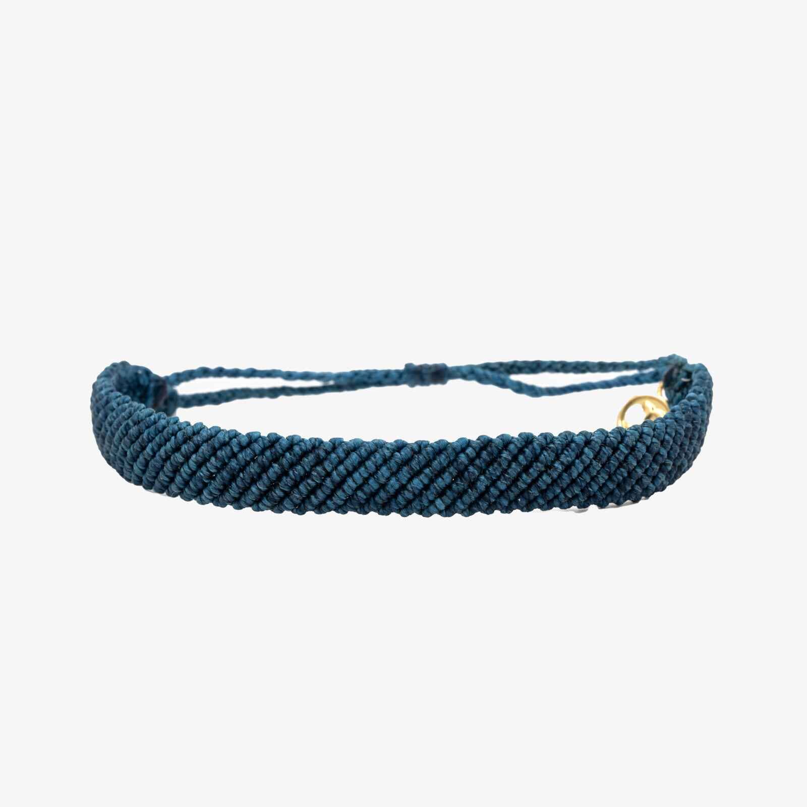 Flat Wide Woven Bracelet - Marine Blue
