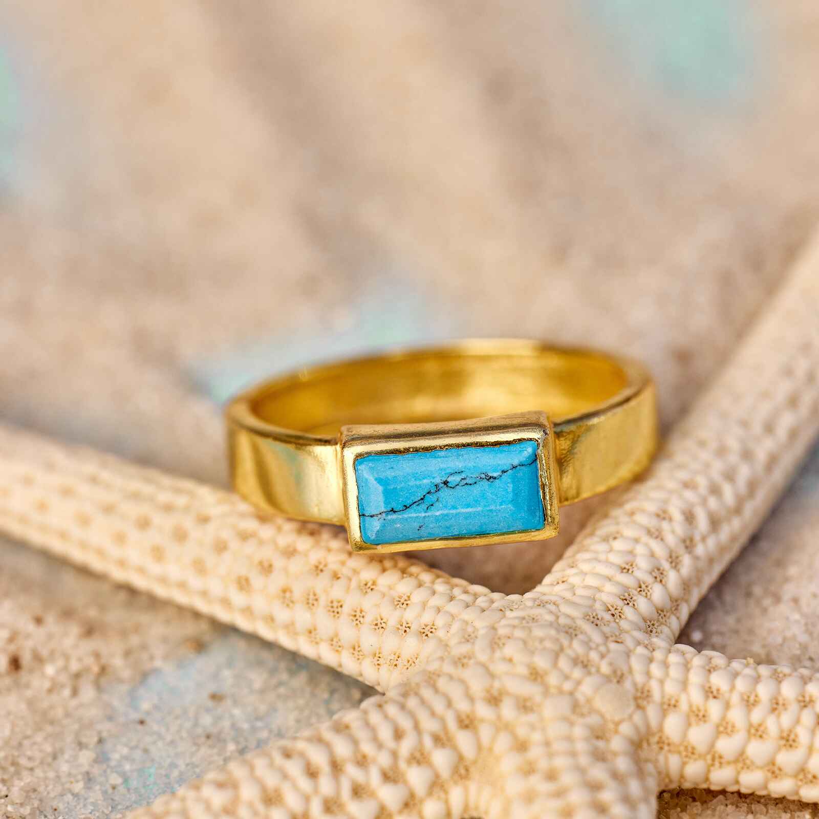 Mens Turquoise inlay ring in 14k yellow gold | Doug Peterson Jewelers
