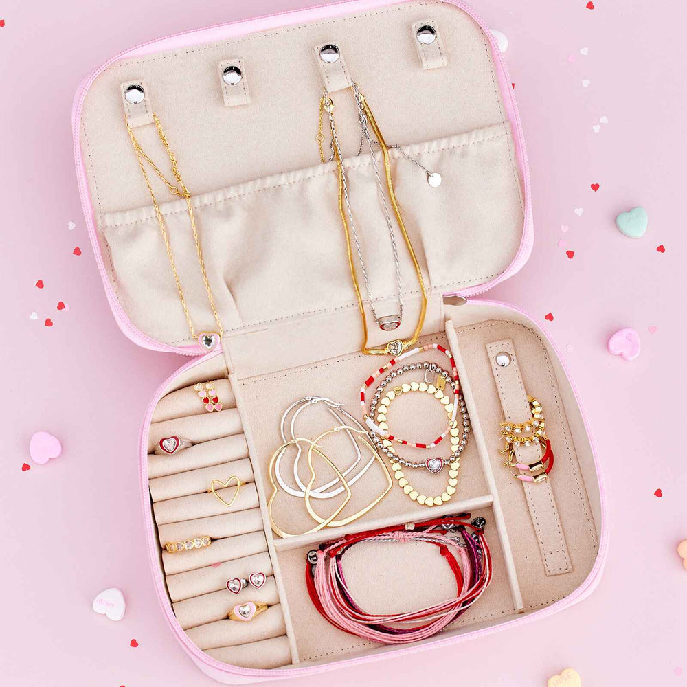 Large Pink Velvet Jewelry Case 6