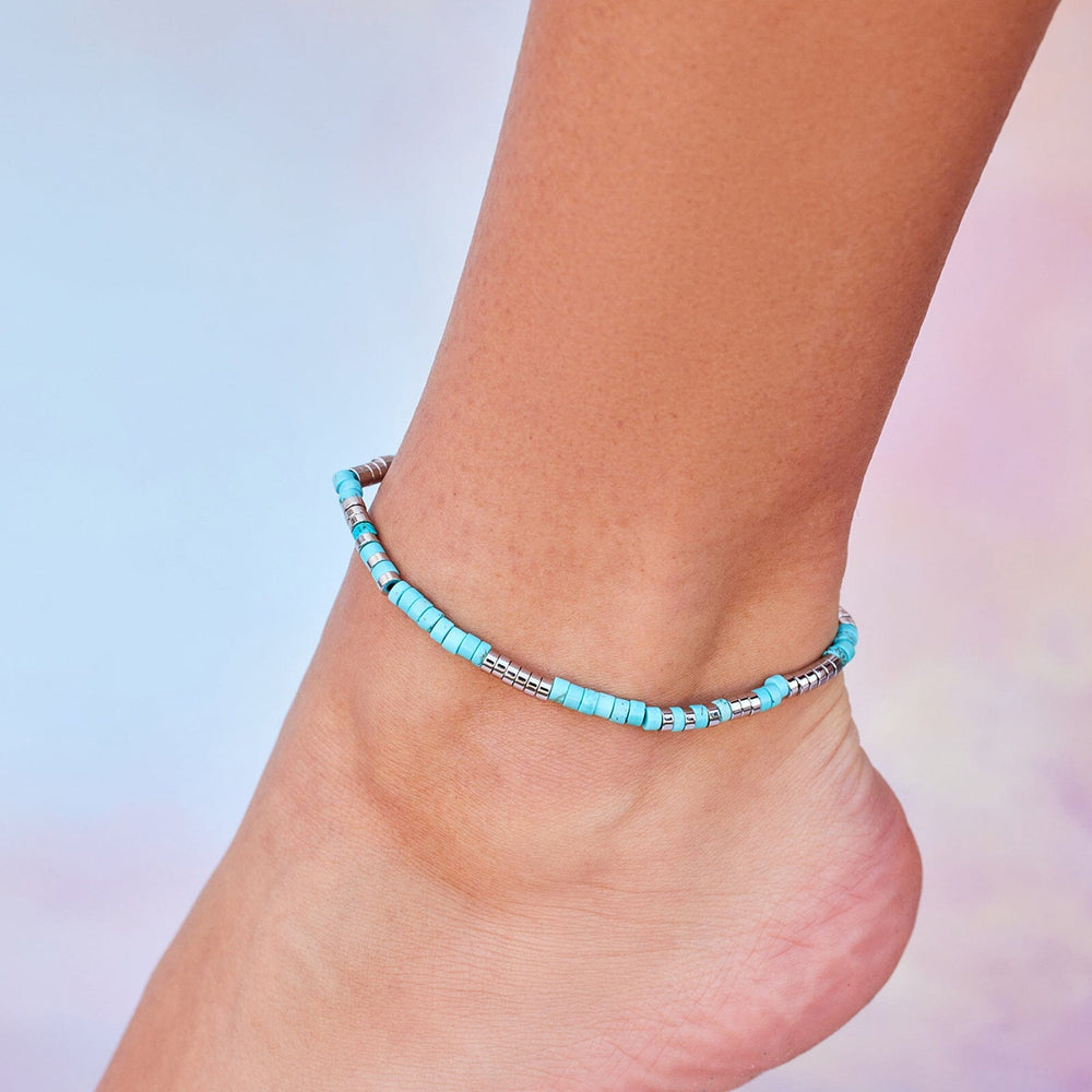 Turquoise Bead Stretch Anklet 2