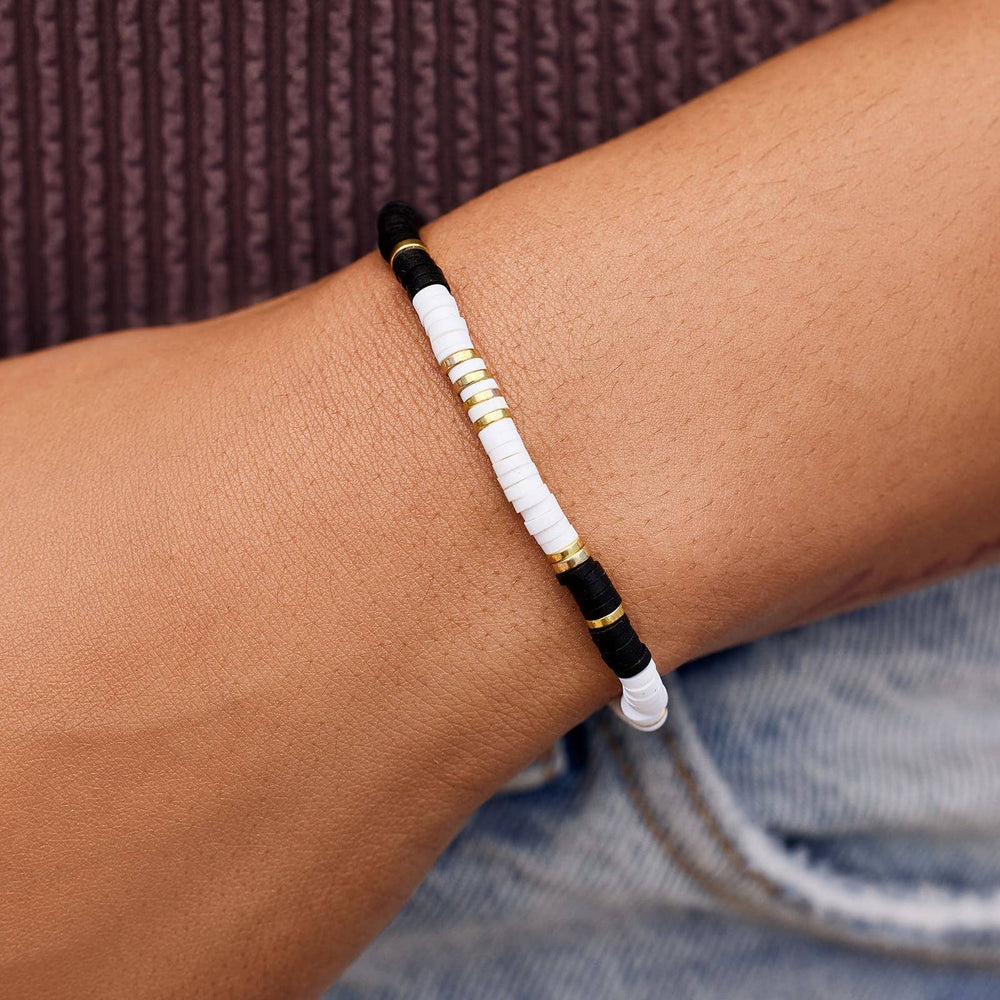 Black and White Colorblock Beaded Stretch Bracelet