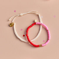 Pink and Red Vinyl Disc Bead Stretch Bracelet Set Gallery Thumbnail