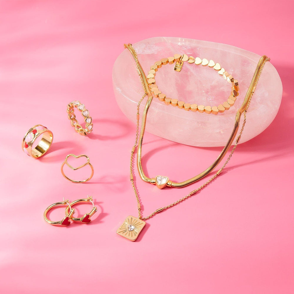 Metal Heart Bead Stretch Bracelet