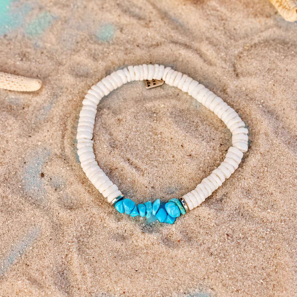 Puka Shell and Turquoise Chip Stretch Bracelet 4