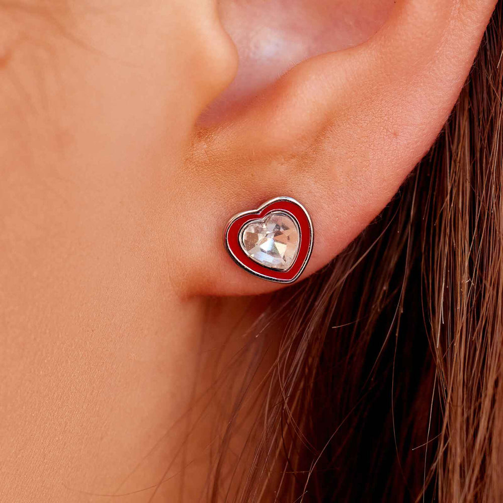 Stone & Enamel Heart Stud Earrings 3