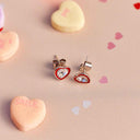 Stone & Enamel Heart Stud Earrings