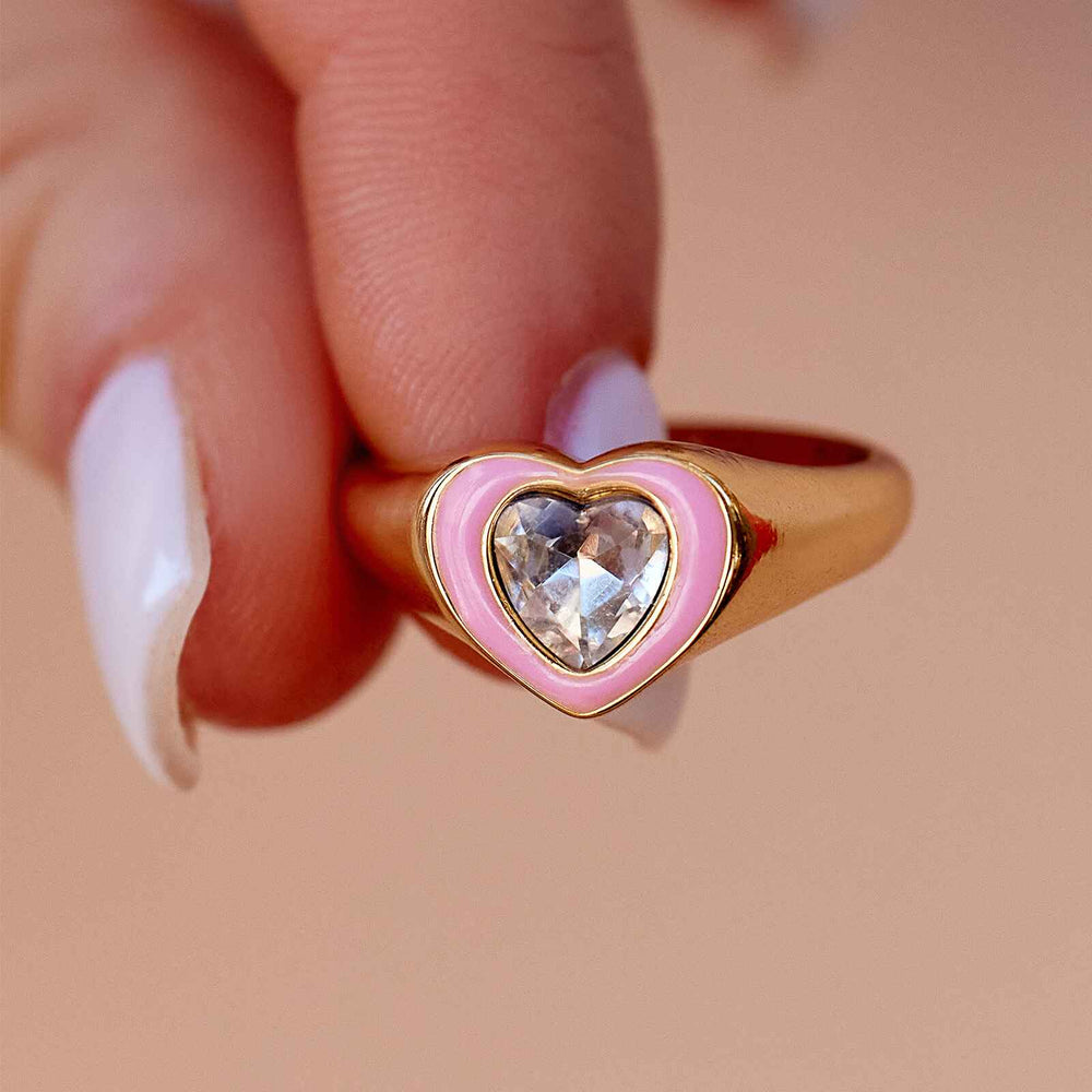 Stone & Enamel Heart Ring | Gold Metal | Cute Friendship, Best Friend & Couple Promise Rings for Girls, Women, or Girlfriend | Puravida