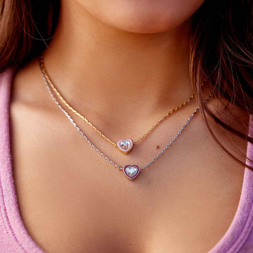 Stone & Enamel Heart Pendant Necklace 18
