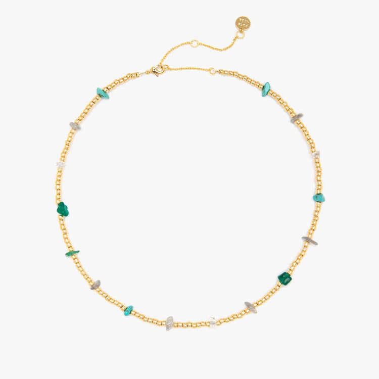 Gold and Bead Stone Chip Choker