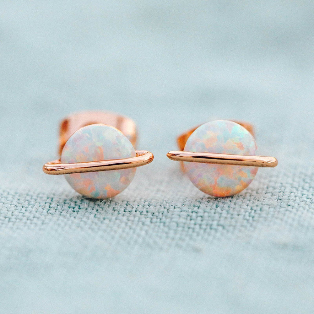 Rose Gold Opal Saturn Stud Earrings 3