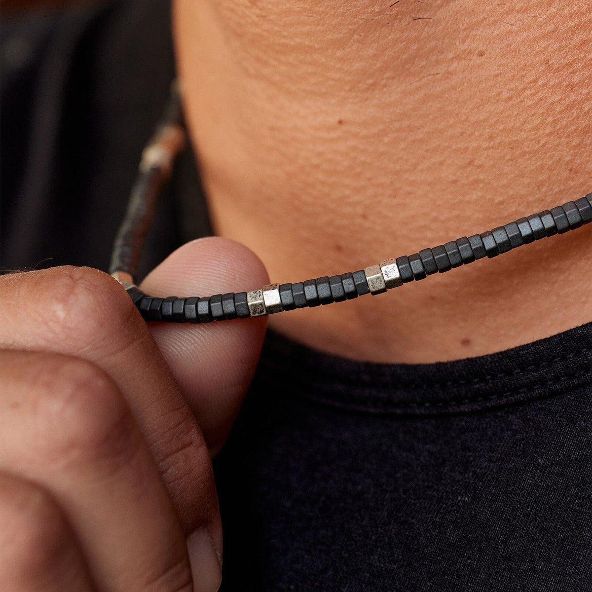 Men's Faceted Pyrite Bead Necklace