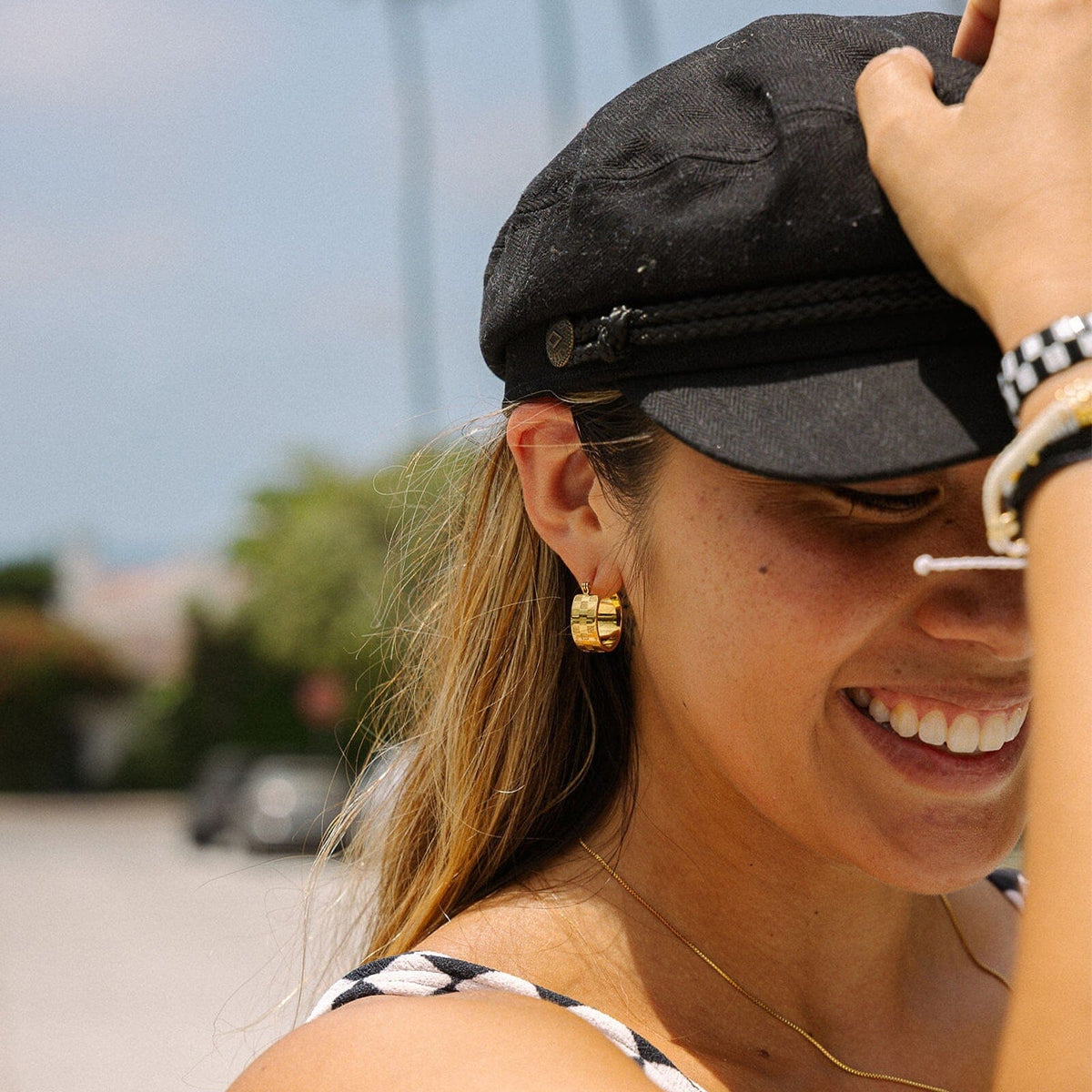 Gold Check Hoop Earrings