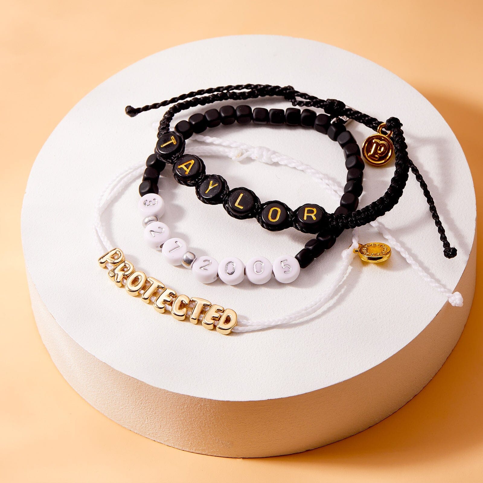 Black Alphabet Bead Bracelet - Main Image