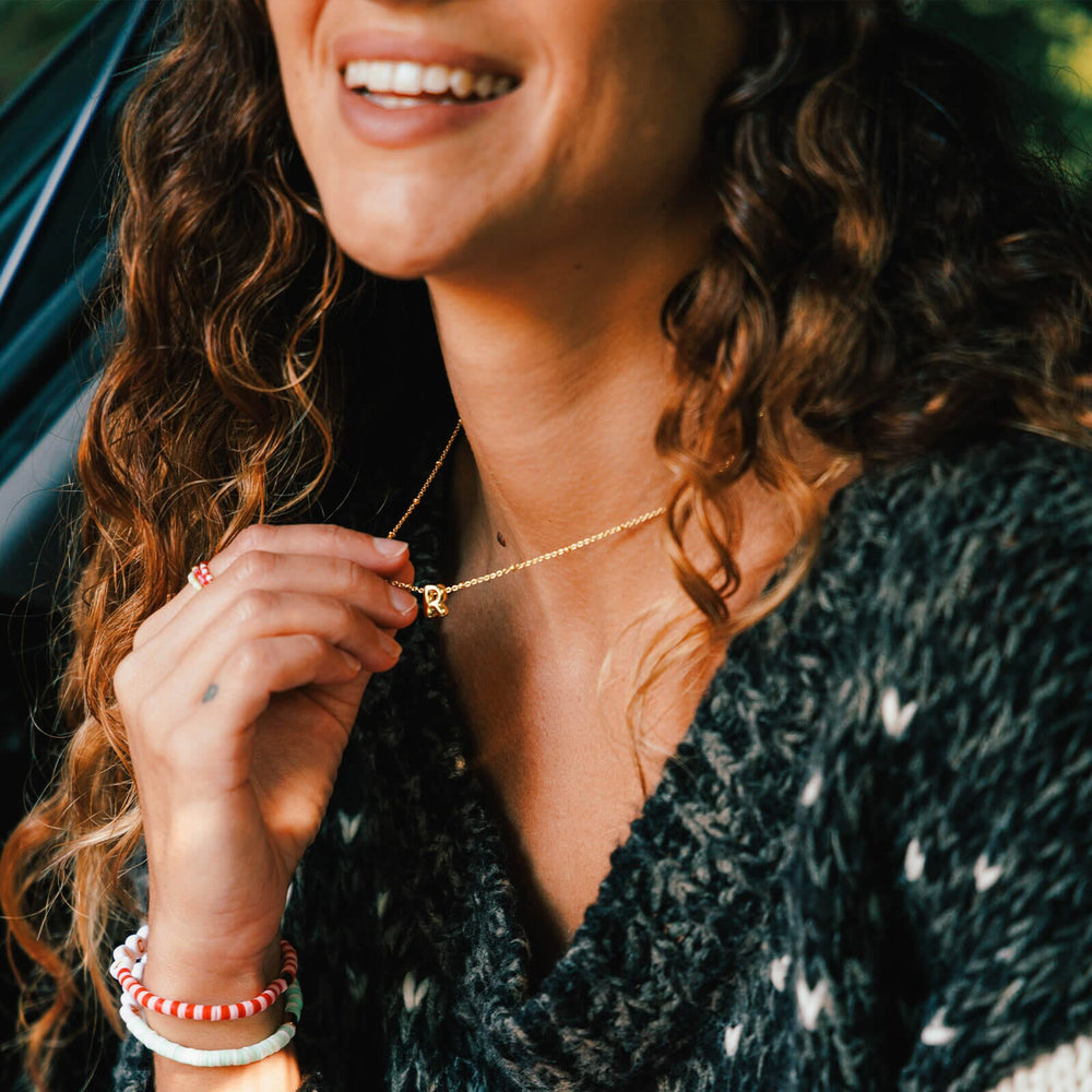Pura Vida Salty Charms Choker Necklace - 14 Inch Silver Chain With 3 Inch Extender, Letter Charms