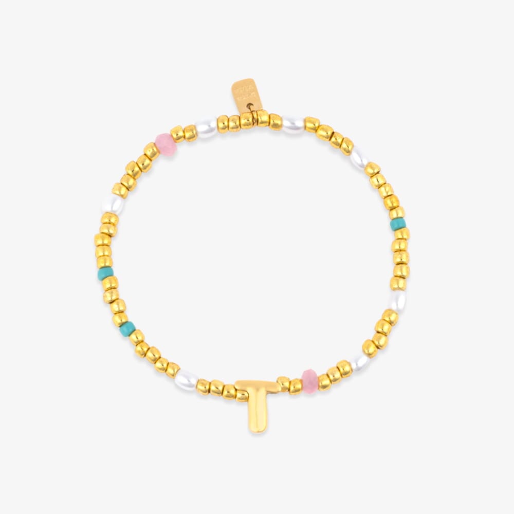 Initial Pearl & Seed Bead Stretch Bracelet