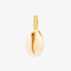Gold shell pendant on a white background