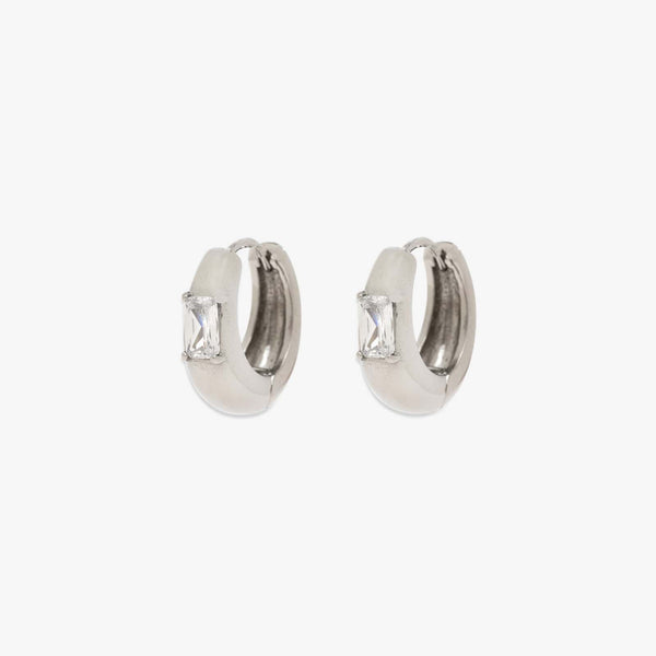 Dome With Stone Hoop Earrings