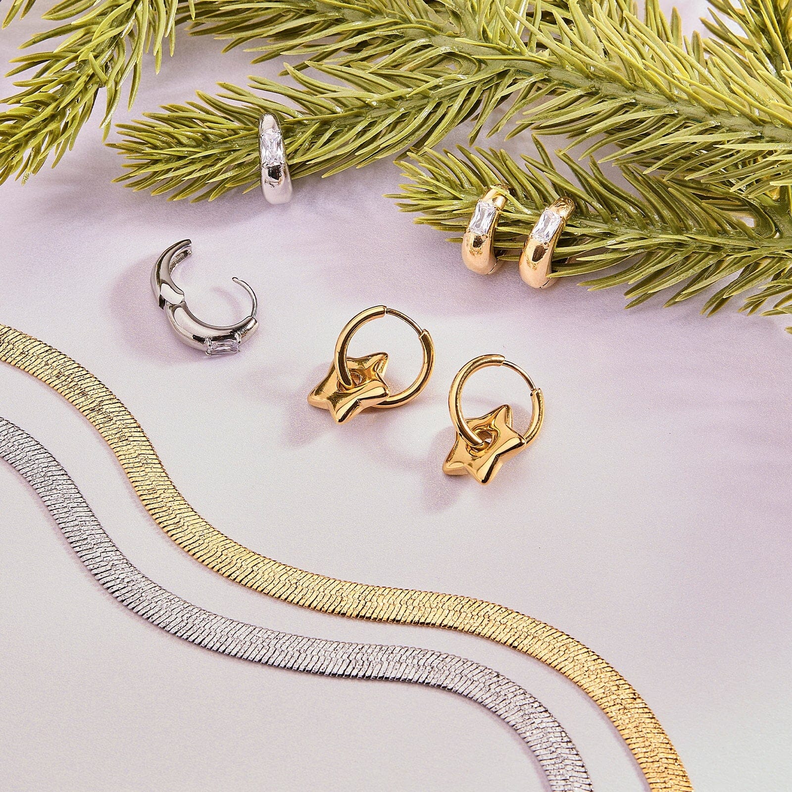 Dome With Stone Hoop Earrings