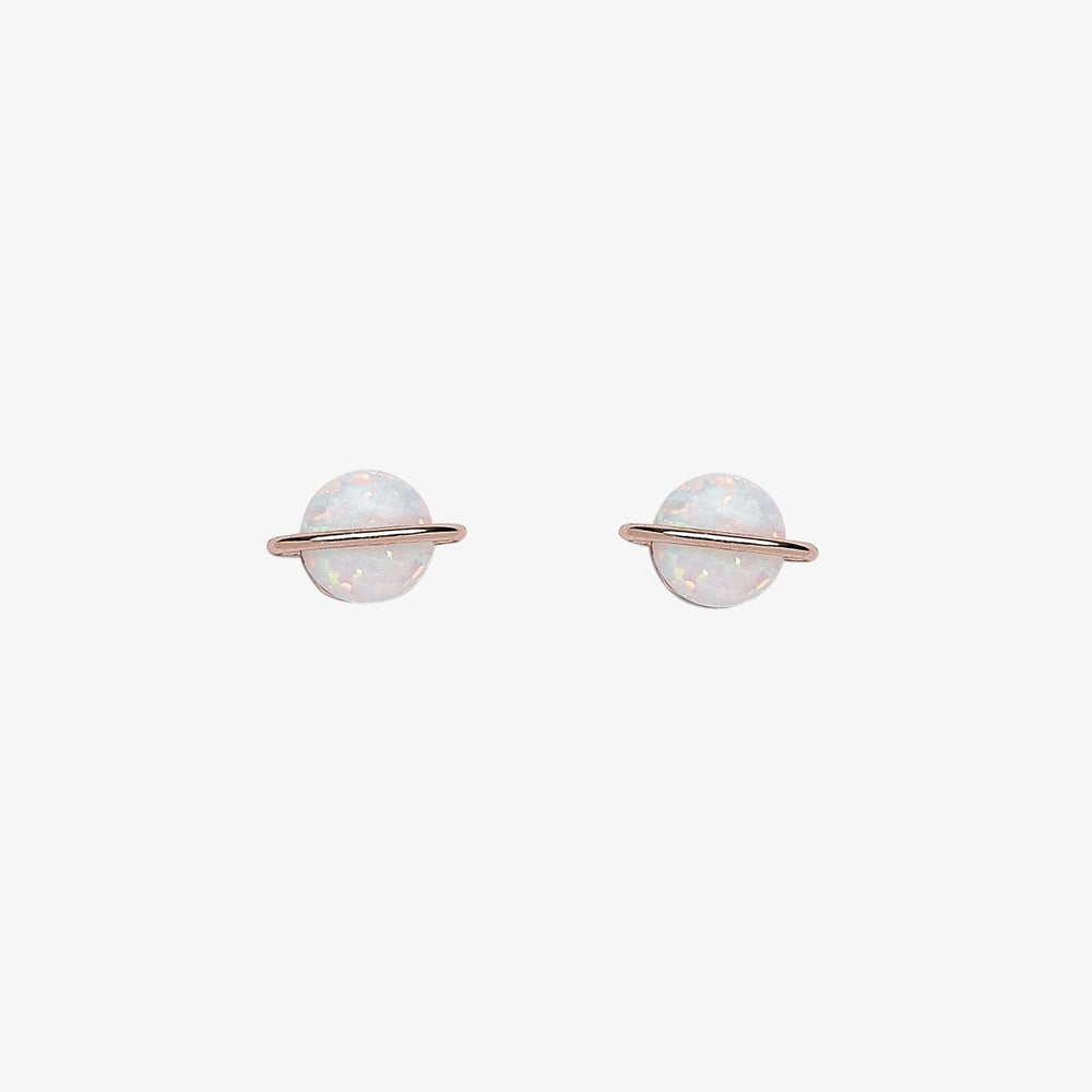 Rose Gold Opal Saturn Stud Earrings 1