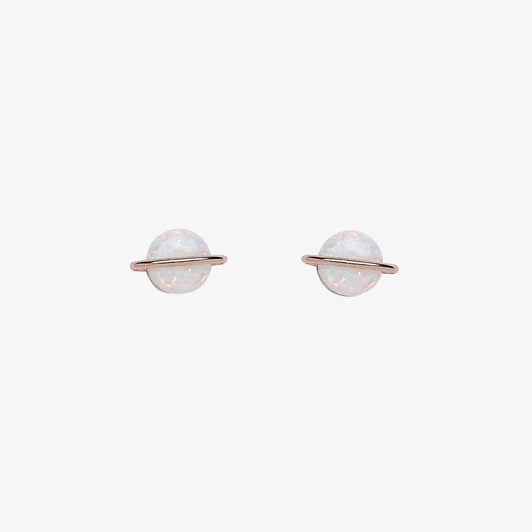 Rose Gold Opal Saturn Stud Earrings
