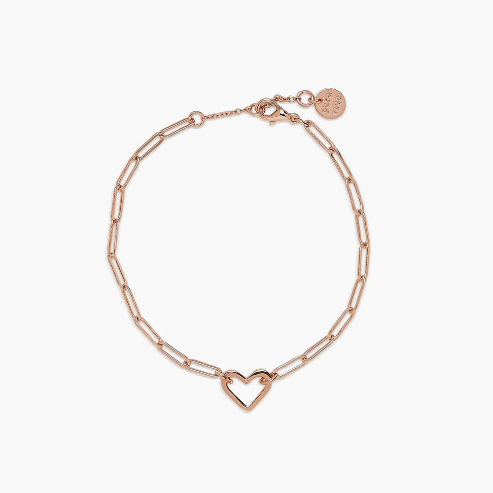 Pura Vida Open Heart Paperclip Chain Bracelet Rose Gold