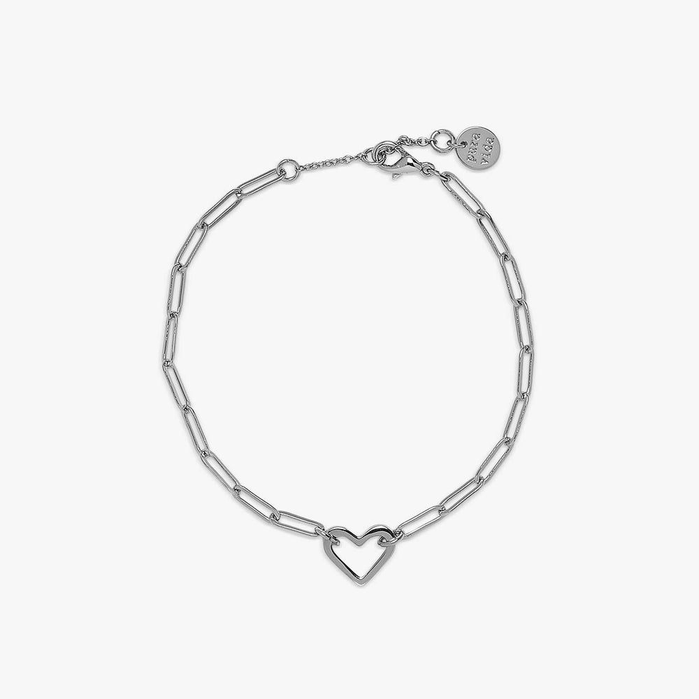 Pura Vida Open Heart Paperclip Chain Bracelet Silver