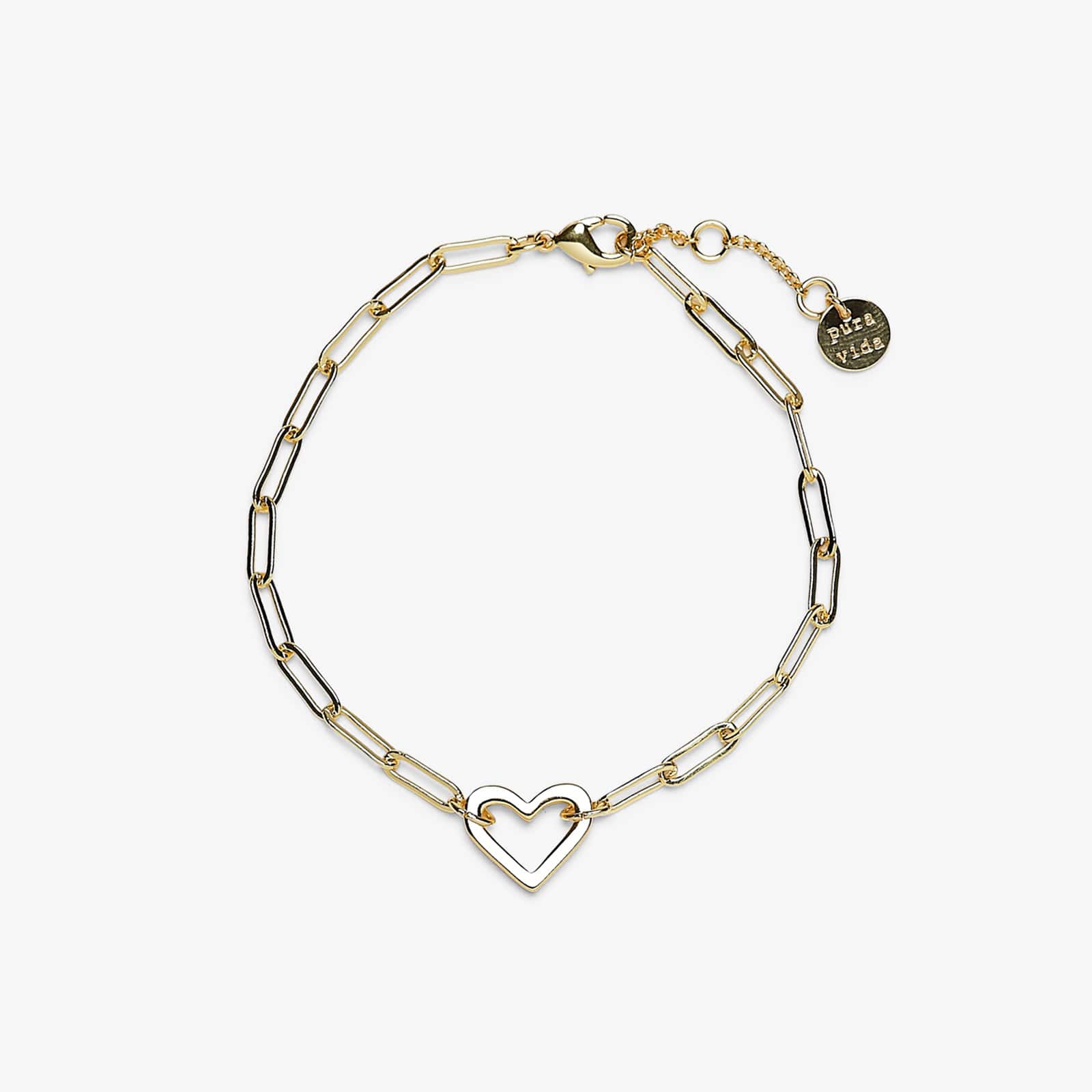Open Heart Paperclip Chain Bracelet - Gold