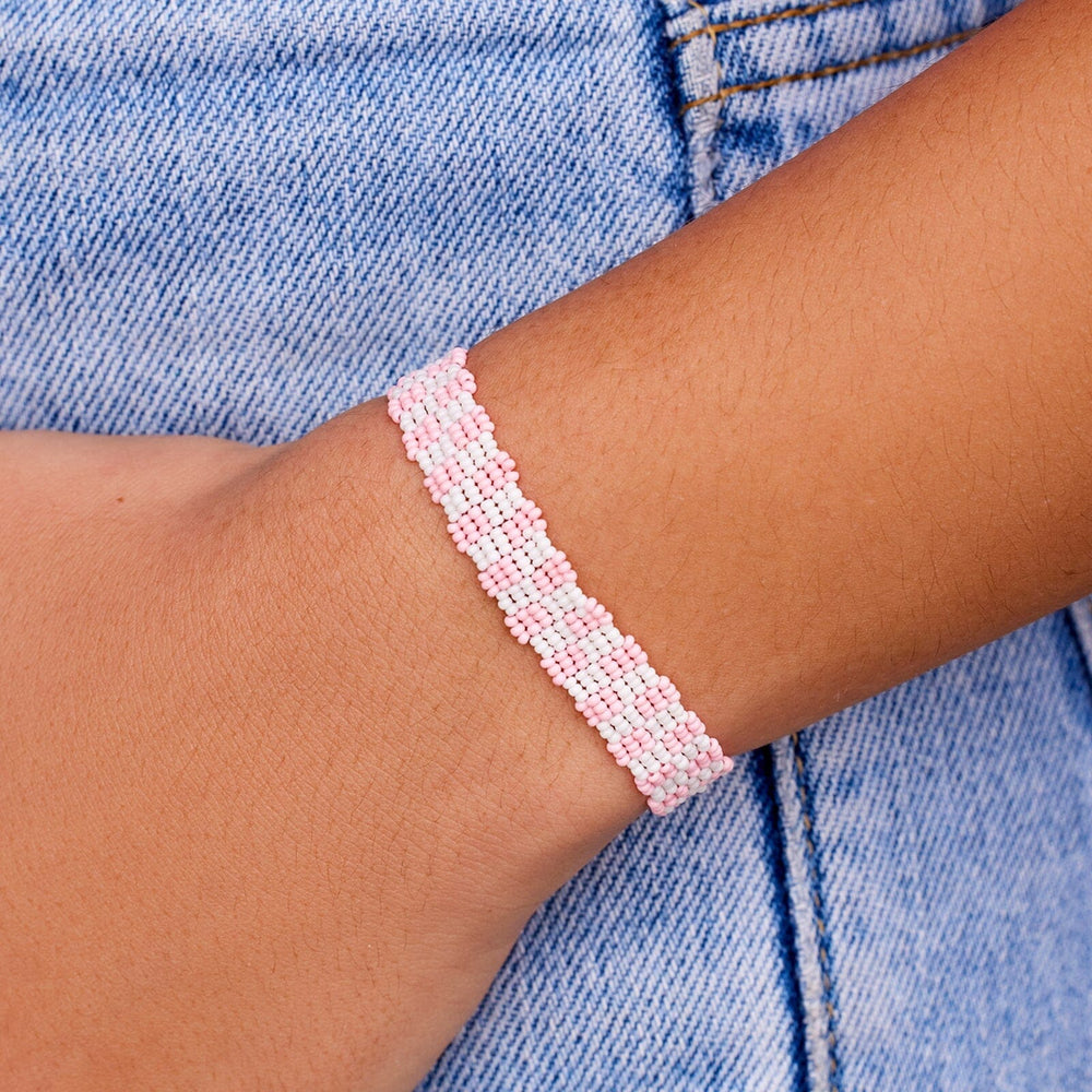 Pink Woven Seed Bead Checkerboard Bracelet 3