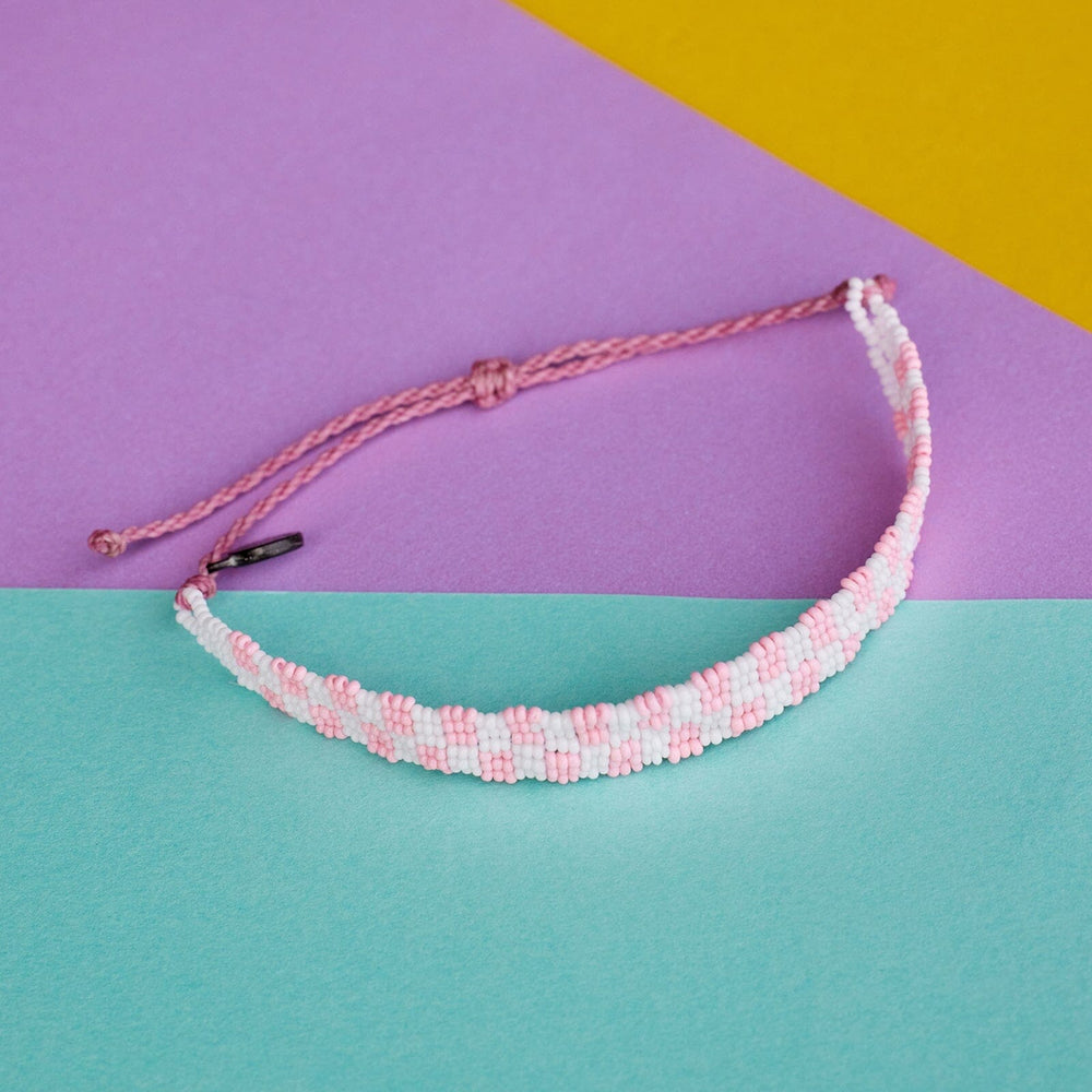 Pink Woven Seed Bead Checkerboard Bracelet 4