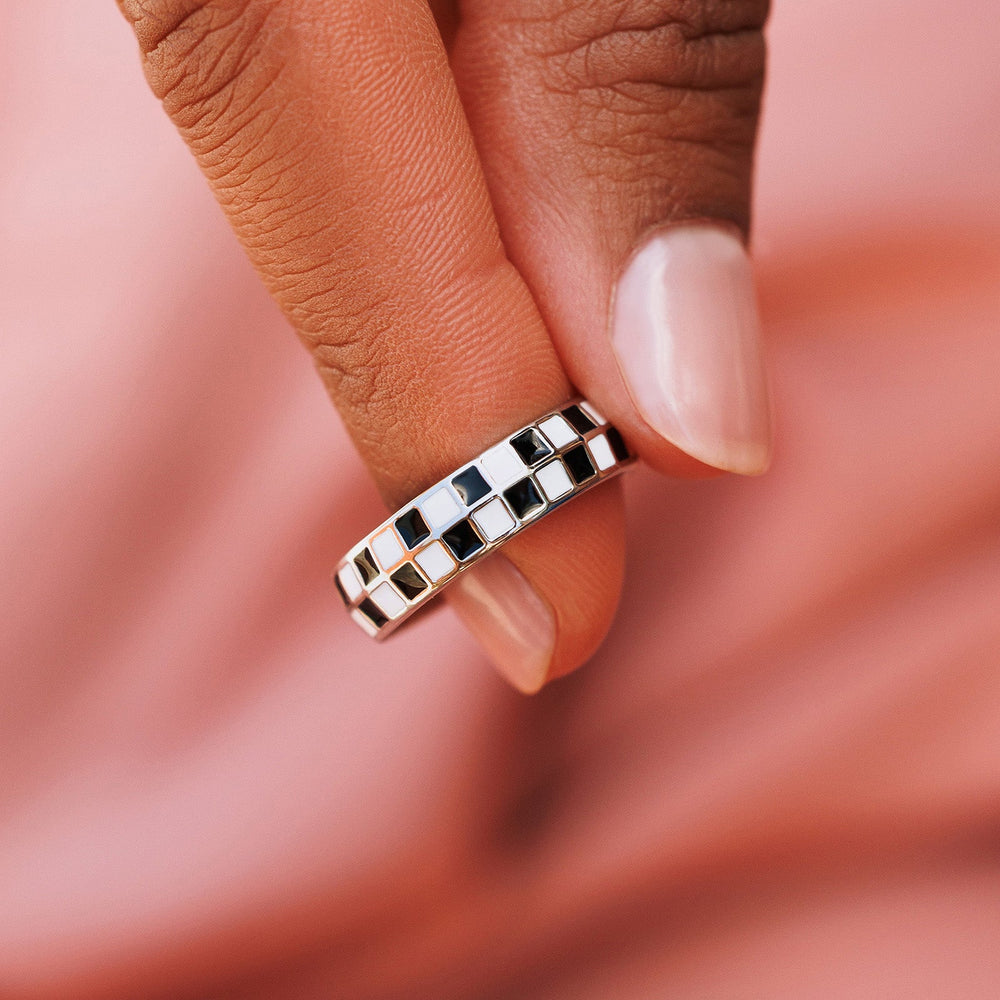 Pink and silver cross nails with black rhinestones, Samantha S.'s Photo