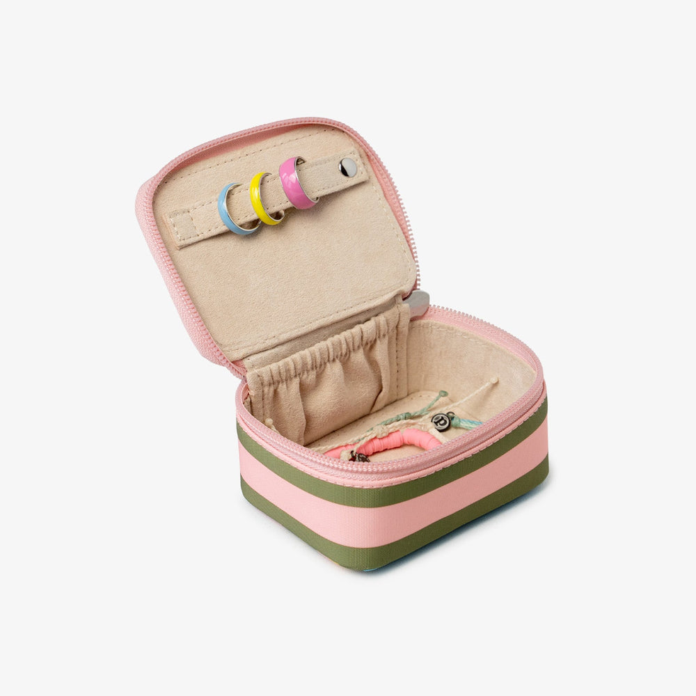 Mini Pink and Green Striped Jewelry Case 2