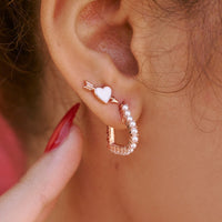 Pavé Pearl Heart Hoop Earrings Gallery Thumbnail