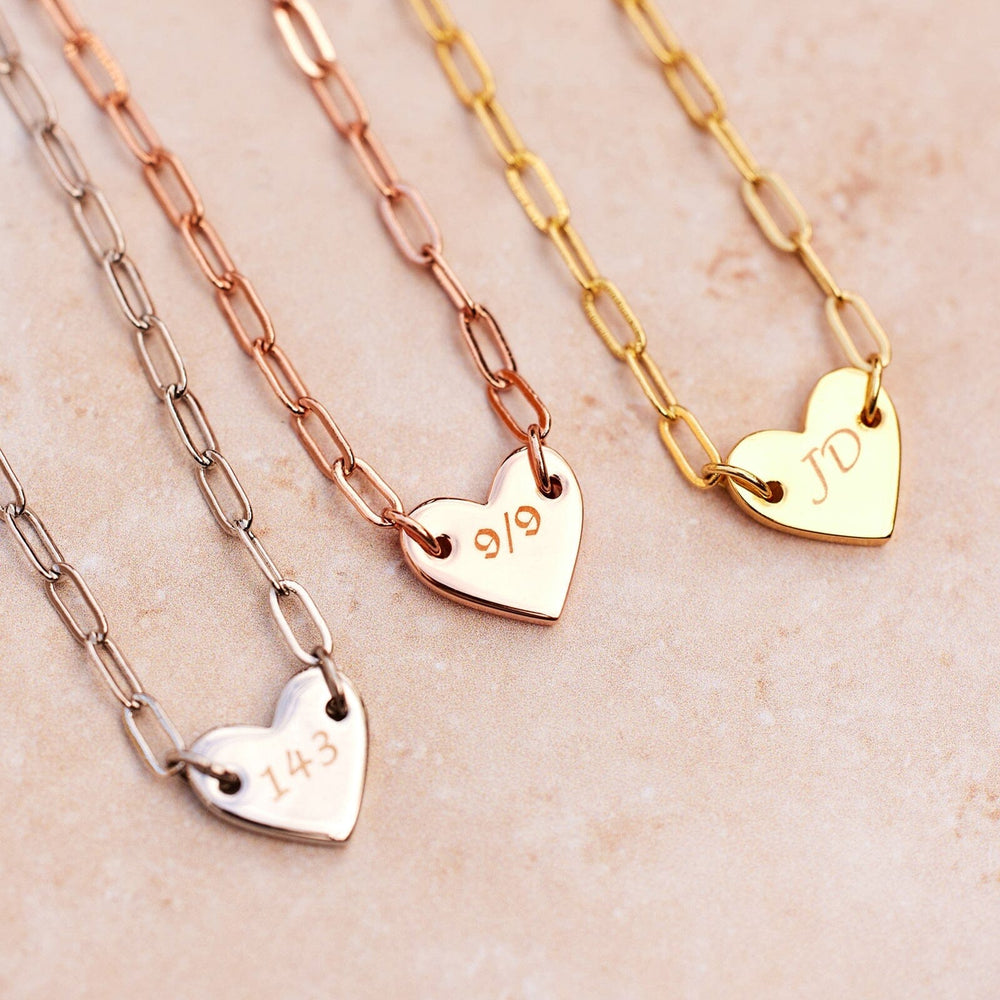 Sterling Silver Heart Lock Pendant Paper Clip Chain Necklace