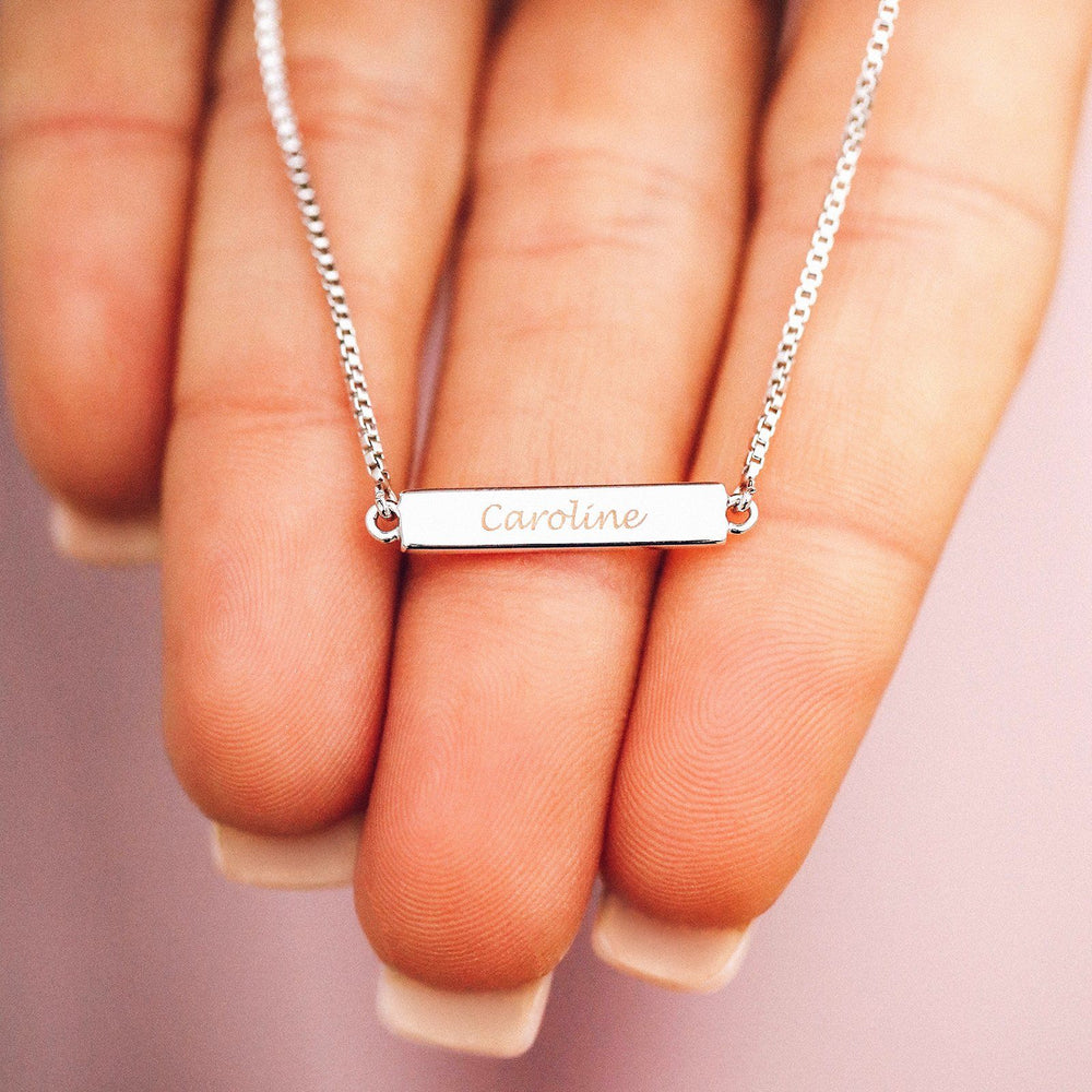Double Sided Bar Necklace Engraved Both Sides Customized Vertical